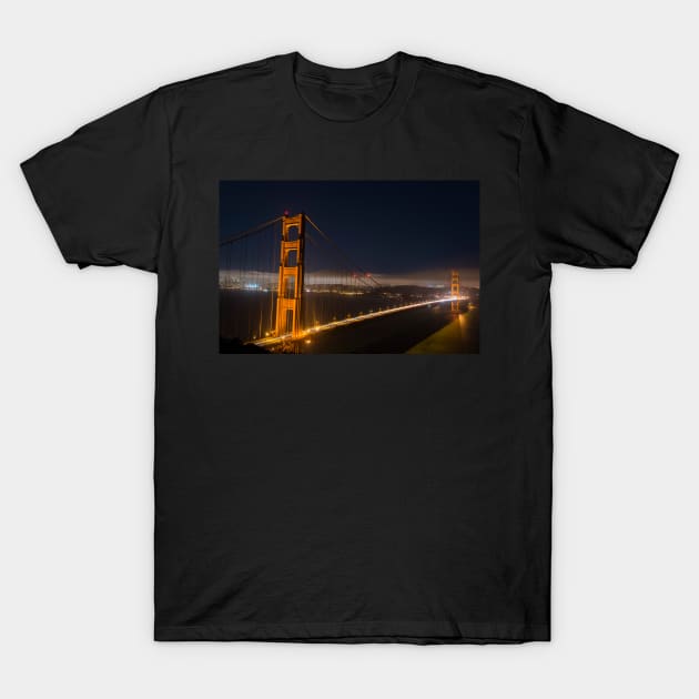 The Golden Gate Bridge in San Francisco at Night T-Shirt by WayneOxfordPh